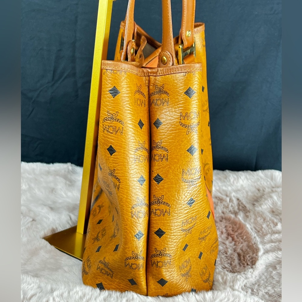 MCM Cognac Tan & Orange Visetos Leather Tote with Gold Hardware - Picture 2 of 14